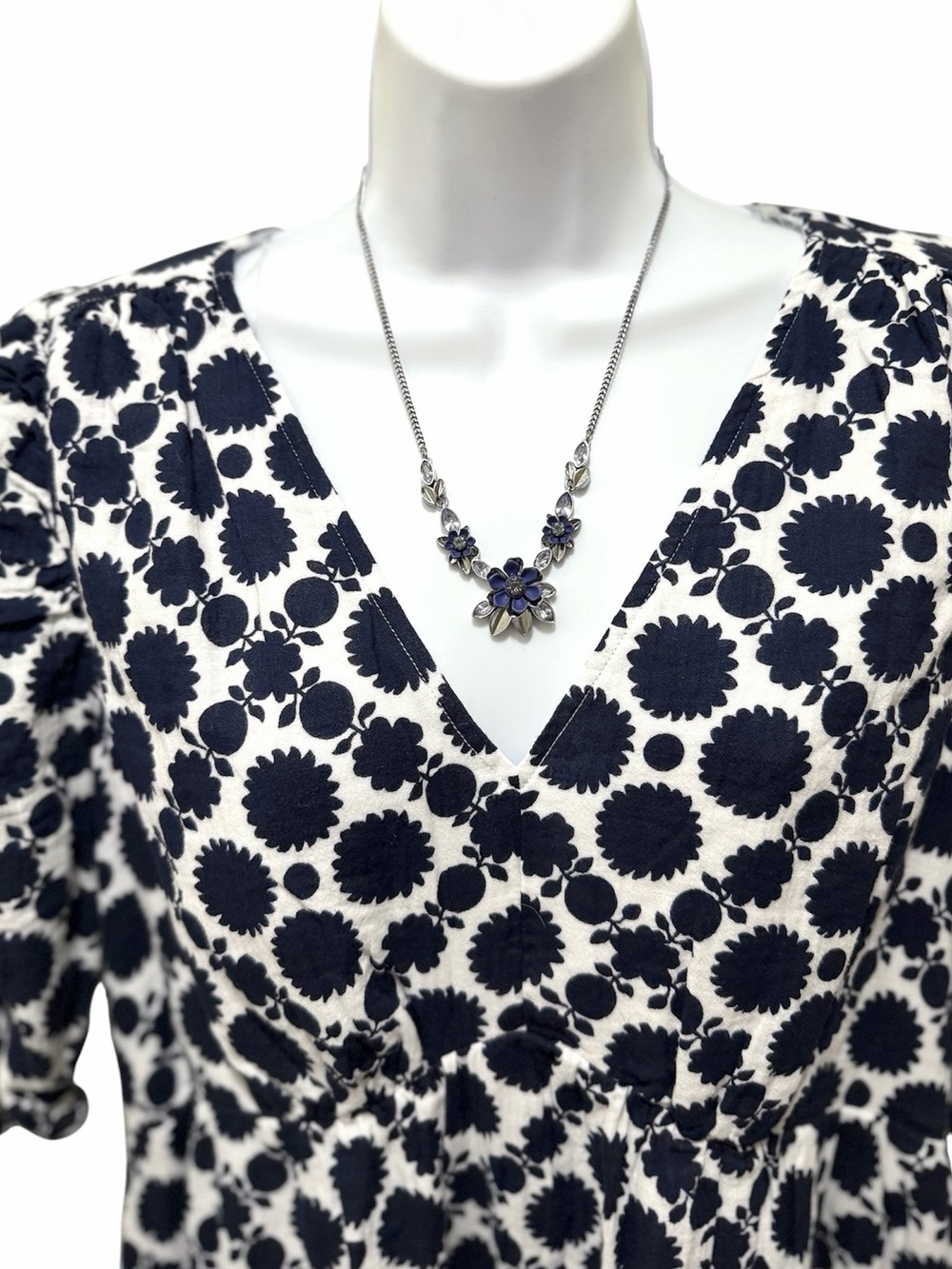 NWT Time and Tru Women's Cotton Tiered Dark Navy Dot Tile Midi Dress- XL 16/18 - Picture 6 of 9